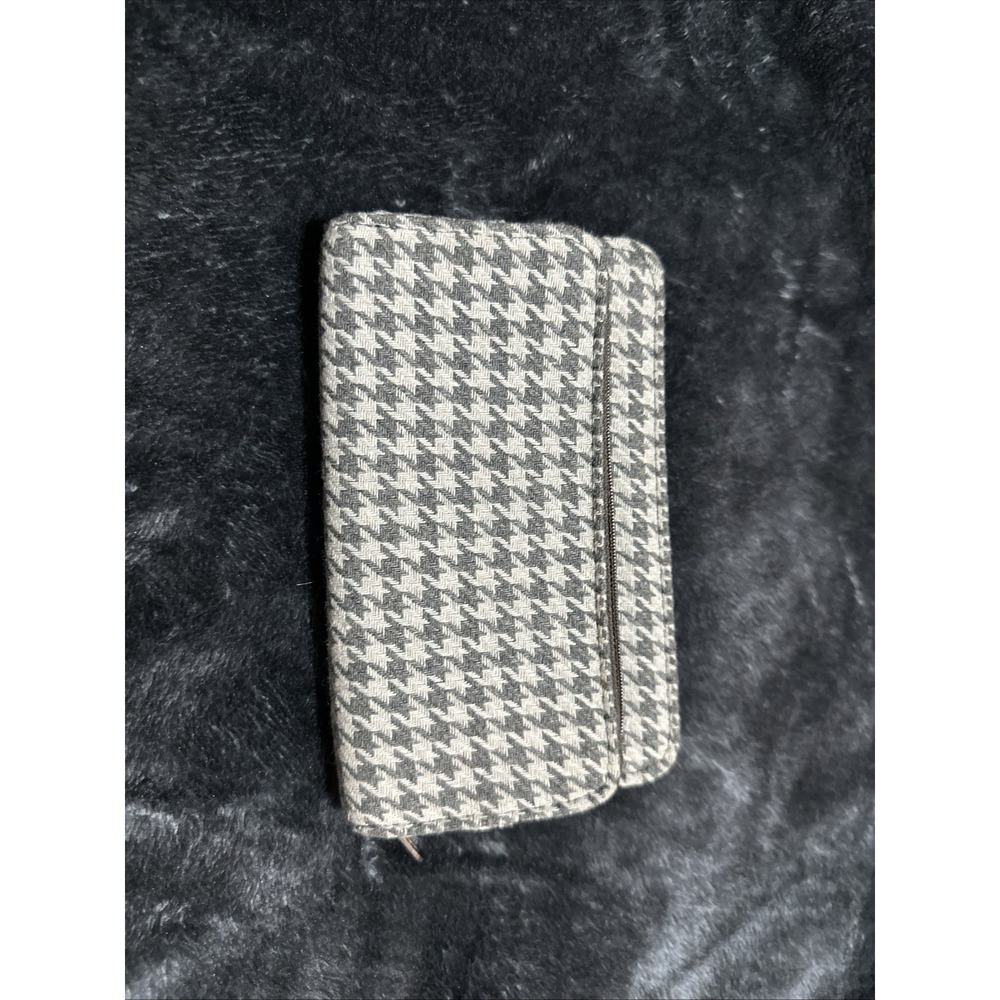 Thirty-One Perfect Cents Wallet Brown Gray Houndstooth Zip Around Card Slots